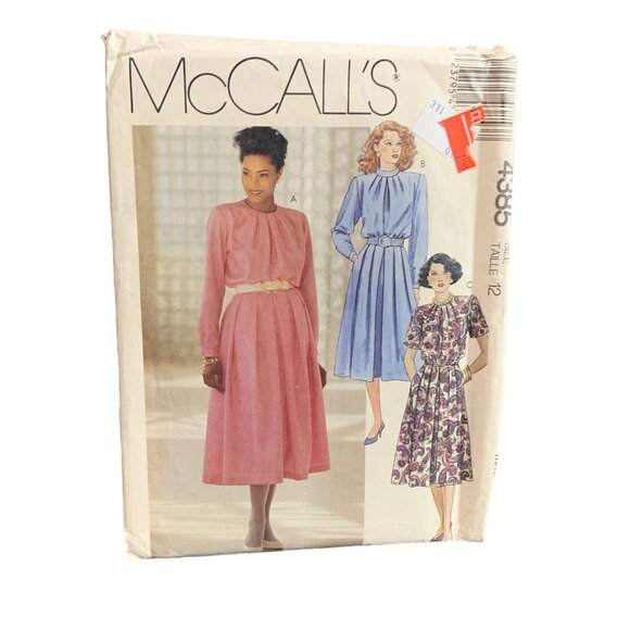 McCalls Vintage Sewing Pattern 4385 Dress Sleeve Variations Size 12 uncut - Picture 1 of 2